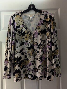 Talbots Silk Blend Floral Cardigan Sweater Button Front Stretch Knit 1X